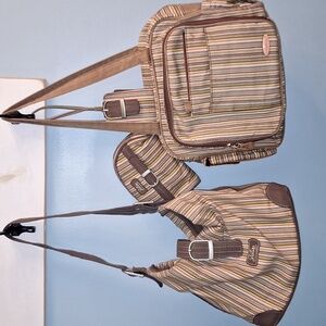 👜 4 piece Longaberger bags set. Hobo, cell cosmetics, tote. Striped.